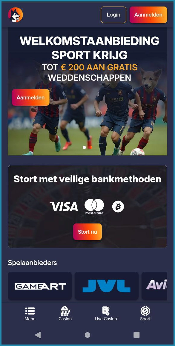 Startpagina van PuppyBet met alle hoogtepunten